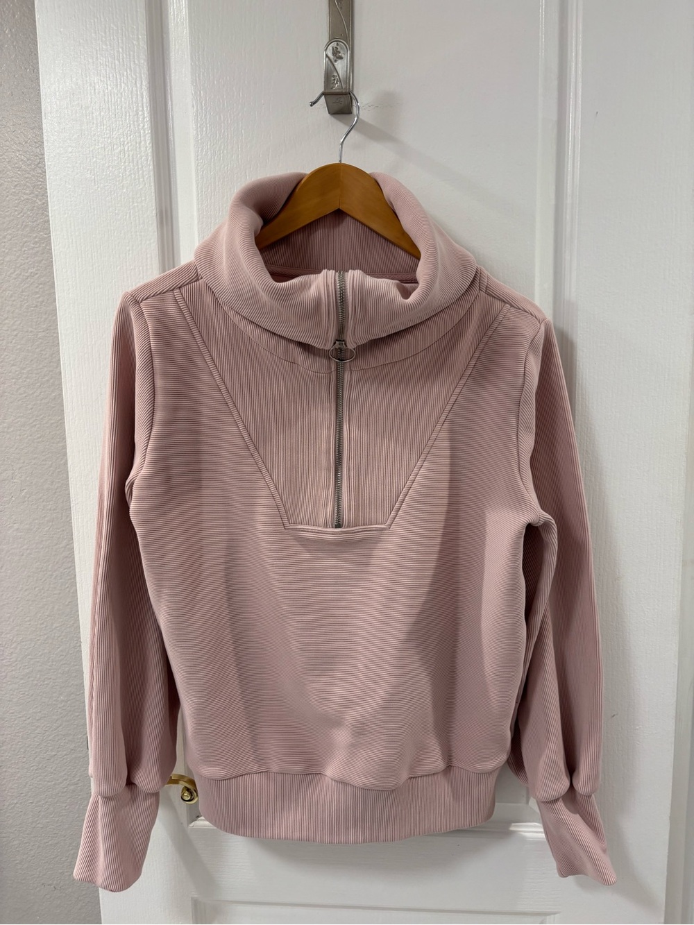 Varley Vine Half Zip Pullover Dusty Pink Ottoman Fabric Long Sleeve Sweatshirt - Picture 12 of 16